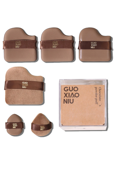 Guo Xiao Niu مجموعة من 6 قطع من إسفنجات المكياج الناعمة بلون الشوكولاتة، للاستخدام الرطب والجاف