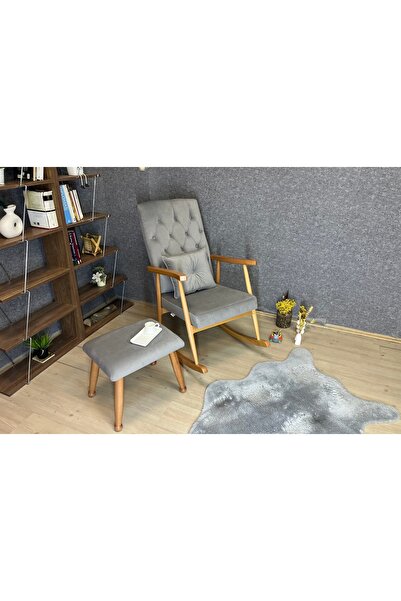 Vivense ASEDİA TREND NATUREL PUFLU SALLANAN SANDALYE, KÜL GRİ KAPİTONELİ