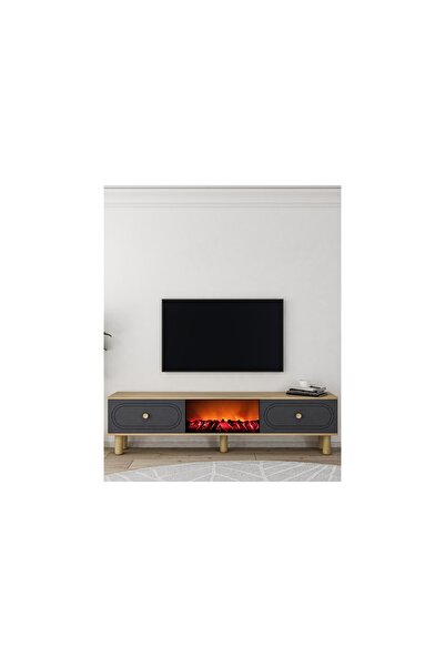 Vivense POLEN BOHEM ŞÖMİNELİ TV SEHPASI, SAFİRMEŞE ANTRASİT