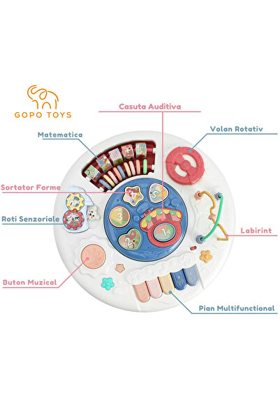 Gopo Toys Masuta Educativa Montessori pentru Copii - Jucarie Interactiva, Multifunctionala cu Lumini si Sunete