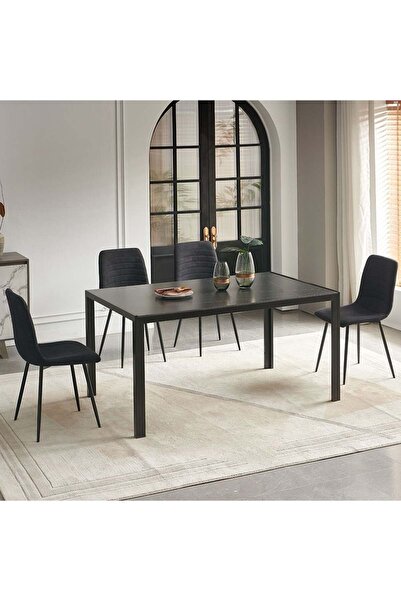 Danube Home Arbel 1+6 Sintered Stone Dining Set - Black - Modern 7-Piece Dining Set with 2-Year Warranty
