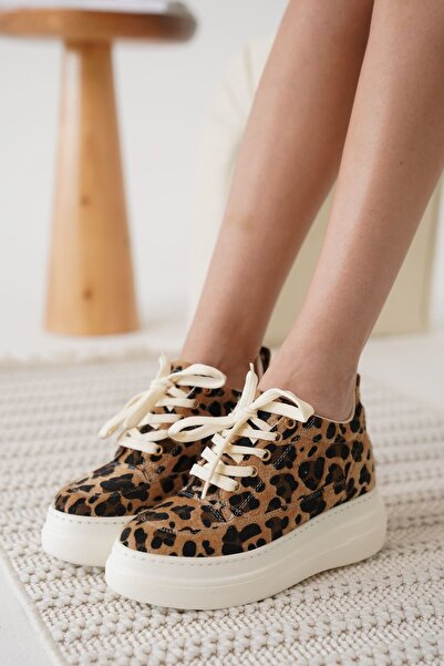 TRENDELLA Lauren Women's Hidden Heel White Sole Leopard Sneakers