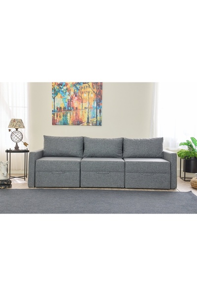 Vivense SAROS YATAKLI SANDIKLI ÜÇLÜ KANEPE, GRİ