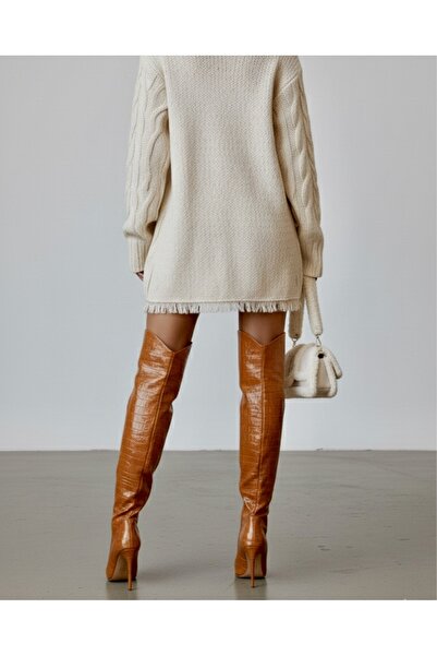 Felisya Butik Μπότες με μοτίβο κροκόδειλου μέχρι τον καβάλο- FelisyaButik