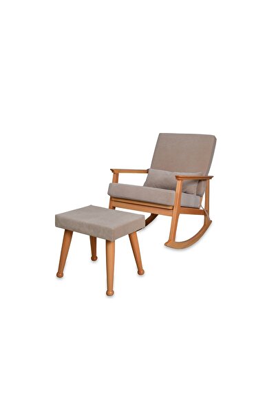 Vivense ASEDİA İSKANDİNAV PUFLU SALLANAN SANDALYE, BEJ, SÜET, NATUREL AYAK