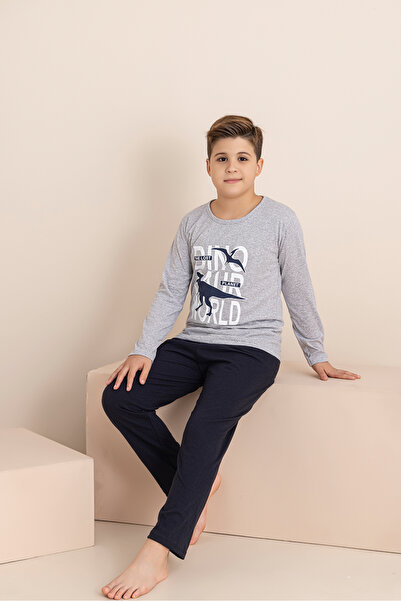 rindahomewear Boy's Pajama Set Printed Long Sleeve Top Long Bottom
