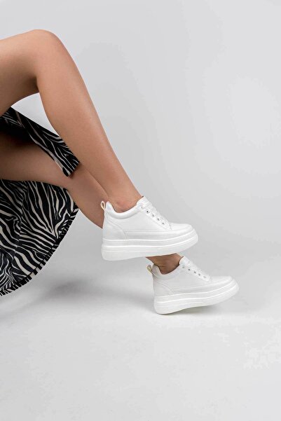 TRENDELLA Lauren women's hidden heel matte white sports shoes