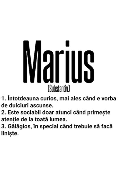 autostickere Sticker 'Marius' – Funny message (curious, sociable, noisy), white border, PVC vinyl, 23 cm