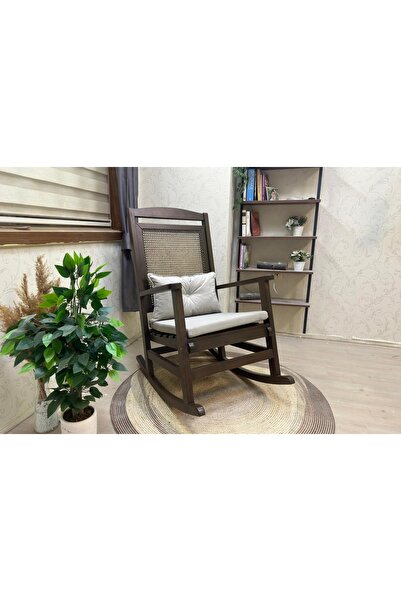 Vivense ASEDİA VERANDA HASIRLI MİNDERLİ SALLANAN SANDALYE, KREM, CEVİZ AYAK