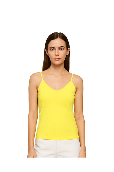 Mercan Women's V-Neck String Strap Tank Top - 4-Piece Yellow