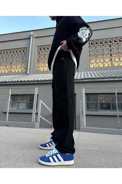 DIRECTIVE JEANS Men's Baggy Pants Wide Leg Black Washed Baggy Jeans Straight Khaki