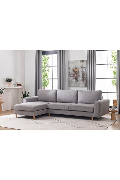 Vivense Merlin Mini Köşe Koltuk, Naturel, Fitilli Kol, Şönil, Mavi Gri