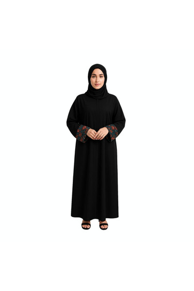 PRİNCESS عباية سوداء بتطريز وردي