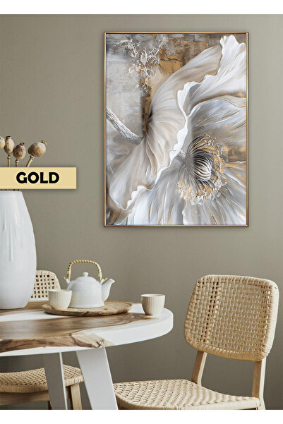 Harikabirev HARİKABİREV | CULORI GREY-GOLD FLORAL ABSTRACT-1 | TABLA DE STICLA TEMPLATA CU CADRU, SIMPLE, VERTICALA