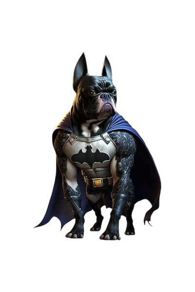 OEM Autocolant portret câine supererou — câine în costum de Batman, margini a...