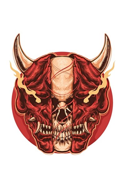 OEM Autocolant cu diavol, craniu, flăcări, coarne, cerc, bordură albă, vinil ...