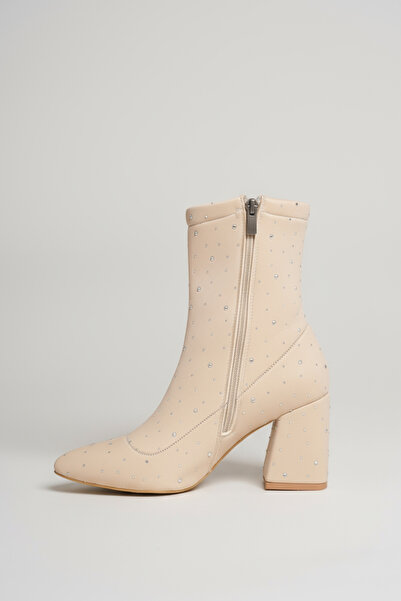 Brielfy Lumière Taş Detaylı İthal Kumaş Su Geçirmez Parlak Kış Topuklu Kadın Bot