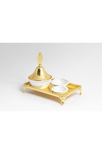 Bin Shihoun Glass date bowl covered in white metal in two sizes and with a rectangular golden base