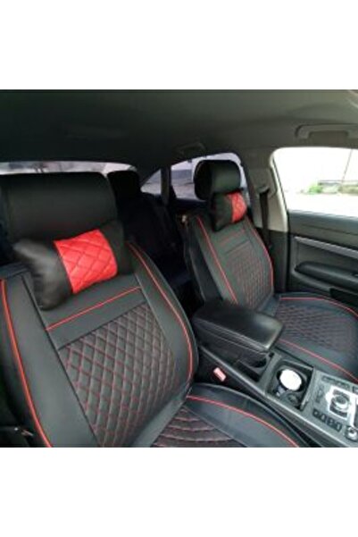 NO BRAND Set of 2 car headrest cushions, -leather, red/black