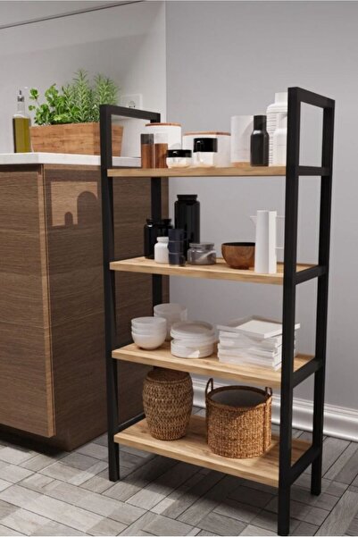 WOODENSA 4 Raflı Mutfak Rafı Metal Ayaklı Banyo Dolabı Çok Amaçlı Raf Kiler D...