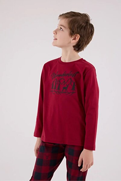 Arnetta 100% Cotton Circular Necklace Collar Plaid Pattern Long Sleeve Boys' Pajama Set