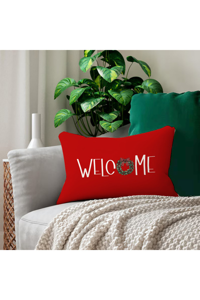 Evmila New Year Patterned Double-Sided Printed Velvet Throw Pillow Cover - 35X55 cm |   Soft Touch, Stylish Design