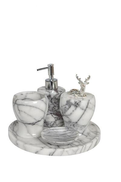 Modestmar طقم حمام من 5 قطع من رخام الليلك مع إكسسوارات فضية على شكل غزال