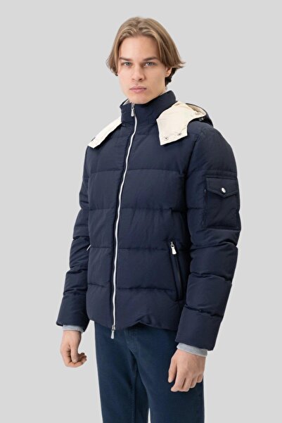 Eleventy Erkek Kapüşonlu Fermuarlı Ceket Mavi