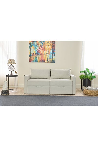 Vivense SAROS YATAKLI SANDIKLI İKİLİ KANEPE, KREM