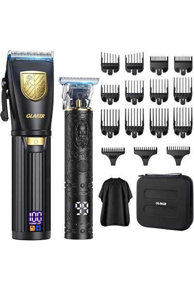 GLAKER ماكينة قص الشعر للرجال، ماكينة قص الشعر اللاسلكية مع شاشة LED - أسود/أبيض