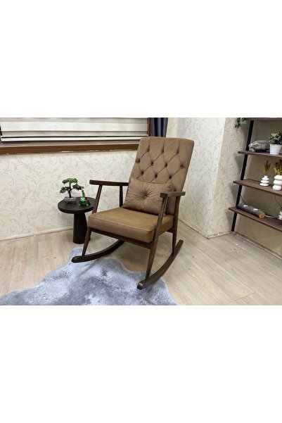 Vivense ASEDİA TREND KAPİTONELİ SALLANAN SANDALYE, AÇIK KAHVE, AHŞAP, CEVİZ AYAK