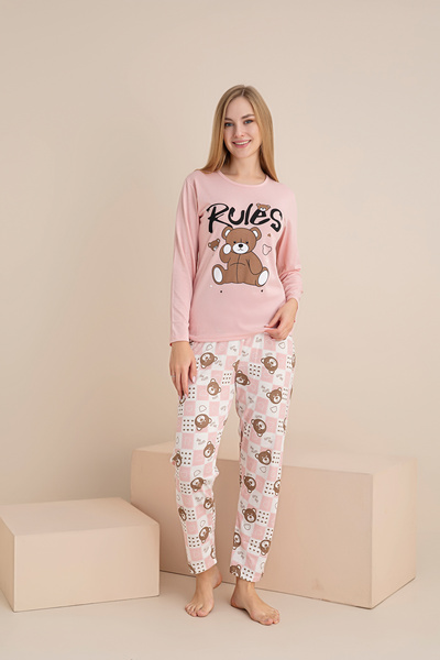 rindahomewear ΓΥΝΑΙΚΕΙΟ ΣΕΤ ΠΙΤΖΑΜΑ ΜΑΚΡΥΜΑΝΙΚΟ ΣΥΜΠΑΤΙΚΟ