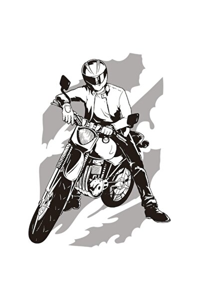 OEM Autocolant motociclist, alb-negru cu bordură albă, vinil PVC 15 cm