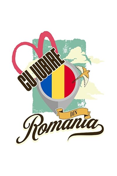 OEM Sticker 'With Love From Romania' with White Margins, PVC Vinyl 15 cm