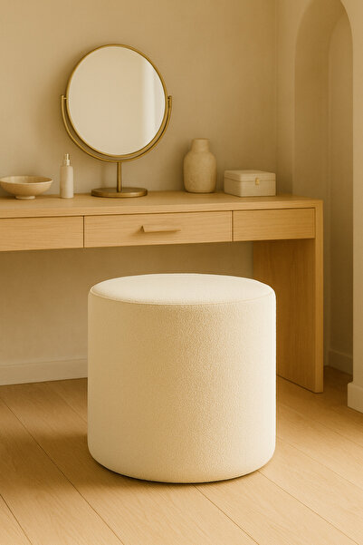 AY CONCEPT Lime Puf, Kırık Beyaz Teddy Kumaş