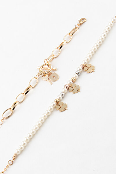 Sortie Aksesuar Anahtar Yonca ve İnci Figürlü 2'Li Kombin Bileklik Seti