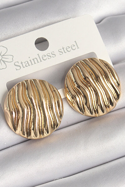 Skygo Brass Gold Color Embroidered Circle Plate Model Women's Earrings - Tj-B...