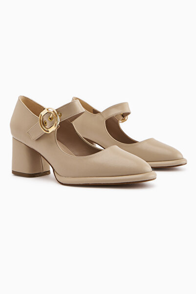 Limoya Nana Beige Buckle Heeled Women's Shoes