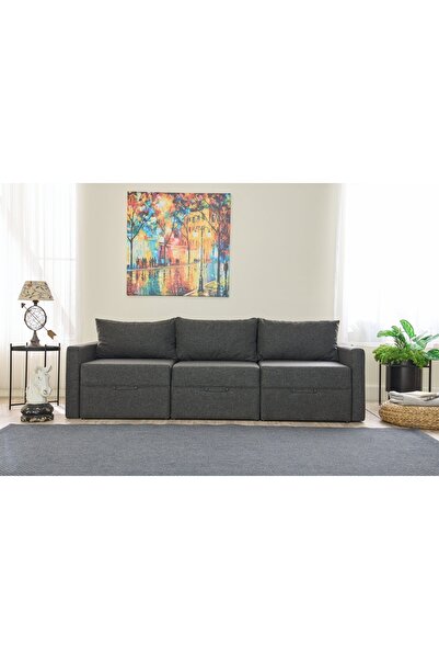 Vivense SAROS YATAKLI SANDIKLI ÜÇLÜ KANEPE, ANTRASİT