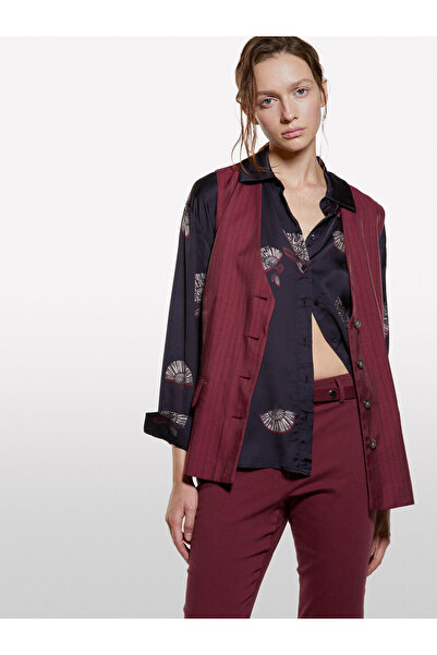 Sisley Women's 100% Viscose All over Pattern Asymmetric Oversized Satin Shirt 325A5Ibnlq07F-Sis65R