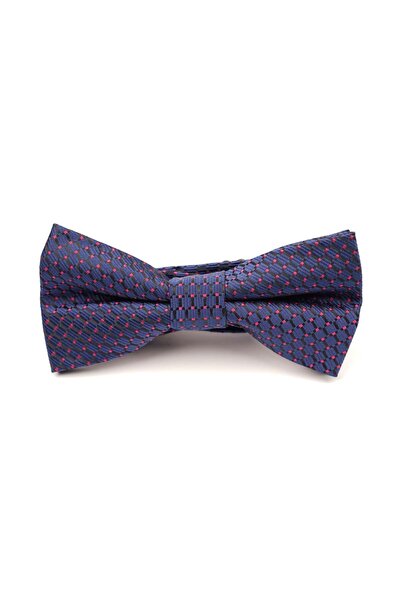 6AM Ceremony Pre-tied blue bow tie with pink dots made of silk