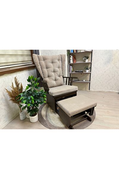 Vivense Asedia Mama Puflu Sallanan Sandalye, Bej, Ceviz Ahşap Ayak