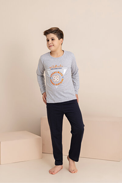 rindahomewear Erkek Çocuk Pijama Takımı Baskılı Uzun Kollu Üst Uzun Alt