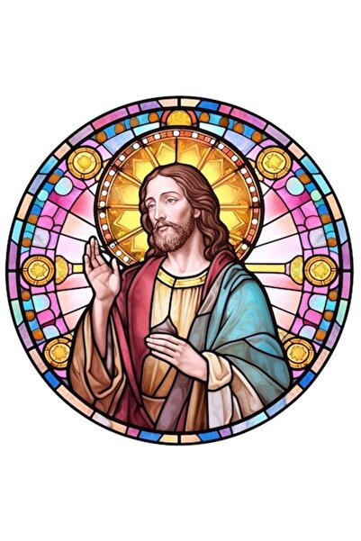 OEM Autocolant Iisus Hristos, ilustrație în stil mozaic, bordură albă, vinil ...