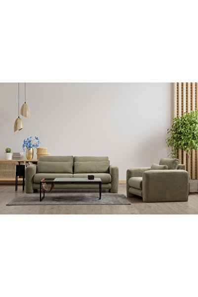 Vivense LİLLY FİTİLLİ KADİFE KOLTUK TAKIMI, YEŞİL