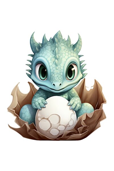 OEM Autocolant — pui de dragon care ține un ou, verde, bordură albă, vinil PV...