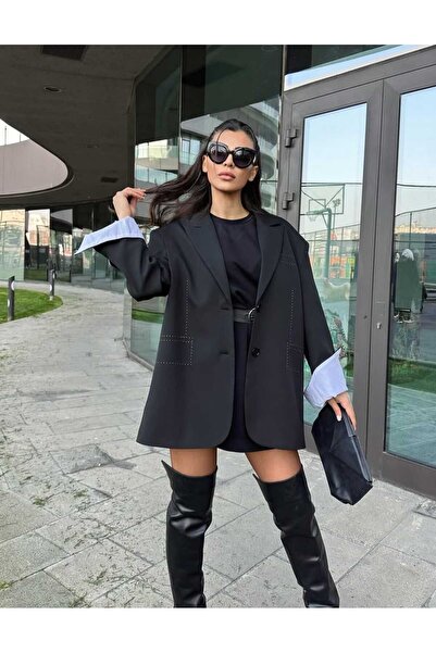 Kısmetin Butiği سترة نسائية سوداء بتصميم جديد من مجموعة Aklass، قماش يضفي الف...