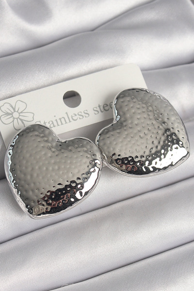 Skygo Brass Silver Color Engraved Detailed Heart Model Women's Earrings - Tj-Bkp10223