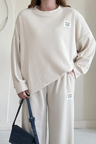 Elbee Fashion Woman Classic Corded Fabric Sweater and Pants Set