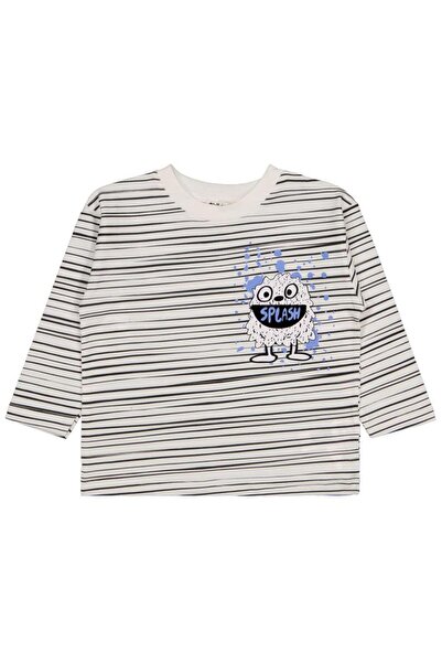 Civil Boys Çizgili Canavar Baskılı 2-5 Yaş Sweatshirt - Beyaz5-6 Yaş